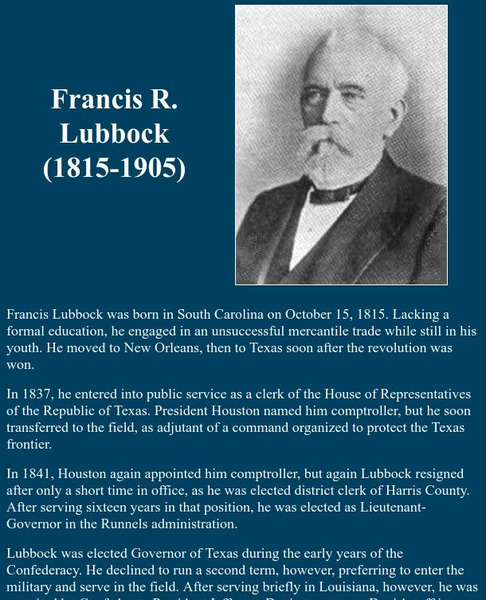 Lone Star Junction: Francis R. Lubbock (1815 1905) Handout