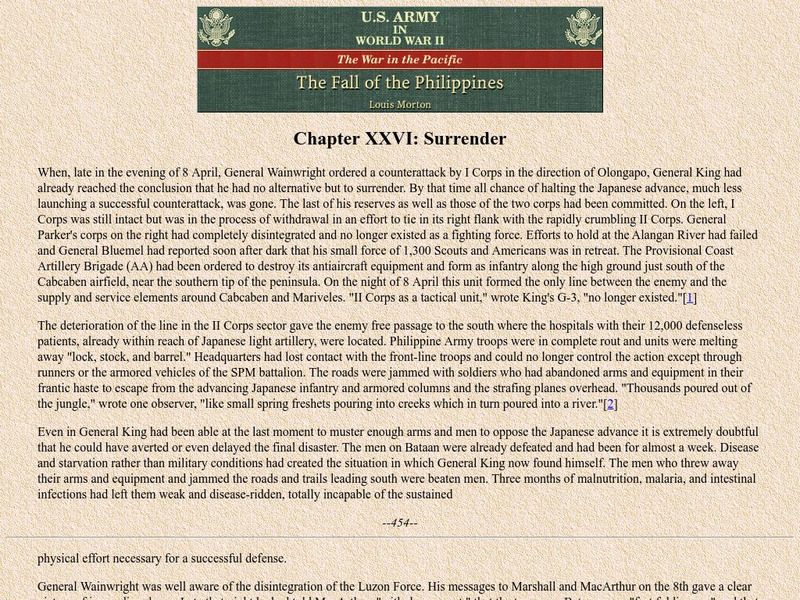 Ibiblio: Hyper War: u.s. Army in Wwii: The Fall of the Philippines: Surrender Website