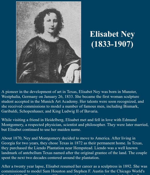 Lone Star Junction: Elisabet Ney (1833 1907) Handout Lone Star Junction: Elisabet Ney (1833 1907) Handout
