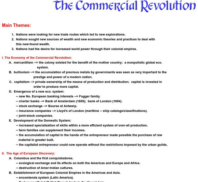 Historyteacher.net: The Commercial Revolution Article