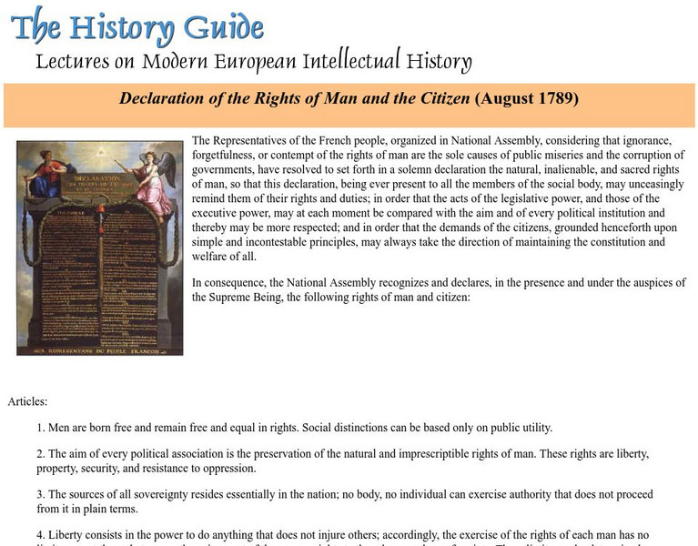 The History Guide: Declaration of the Rights of Man Article The History Guide: Declaration of the Rights of Man Article