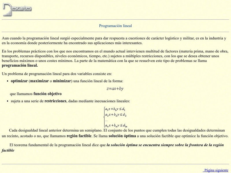 Ministerio De Educacion Y Ciencia: Programacion Lineal: Aplicaciones Activity Ministerio De Educacion Y Ciencia: Programacion Lineal: Aplicaciones Activity