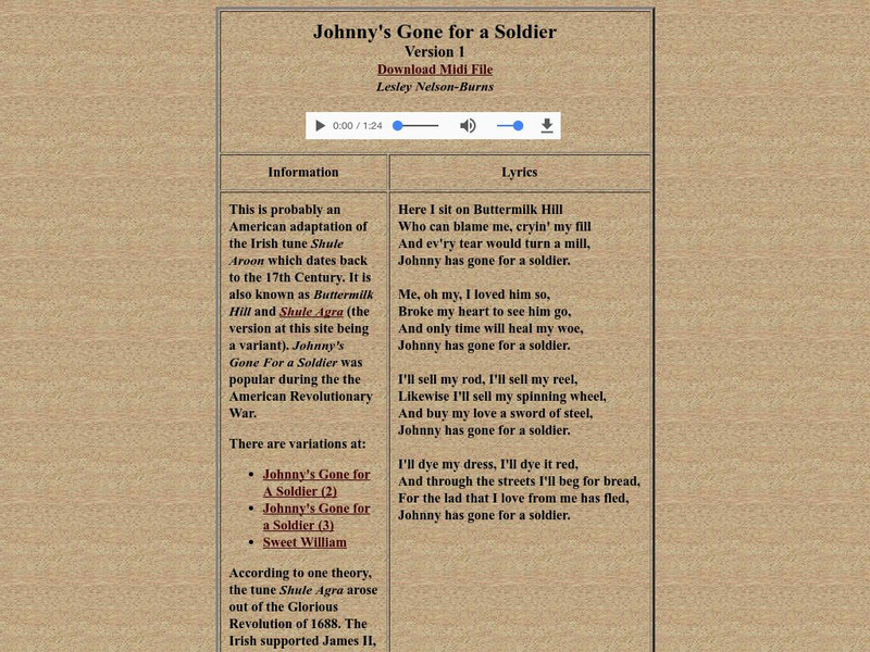 Contemplator.com: Johnny's Gone for a Soldier, Version 1 Website
