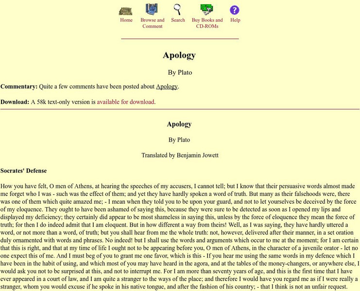 Mit: Internet Classics Archive: Plato's Apology Website Mit: Internet Classics Archive: Plato's Apology Website