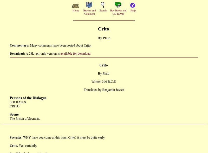 Mit: Internet Classics Archive: Crito eBook