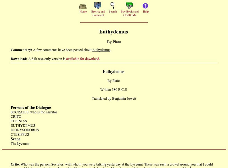 Mit: Internet Classics Archive: Euthydemus eBook