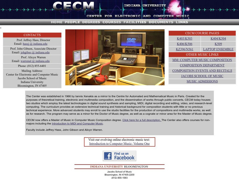 Indiana Univ: Center for Electronic & Computer Music Website Indiana Univ: Center for Electronic & Computer Music Website