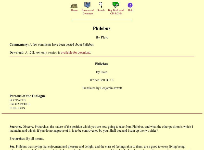 Mit: Internet Classics Archive: Philebus eBook
