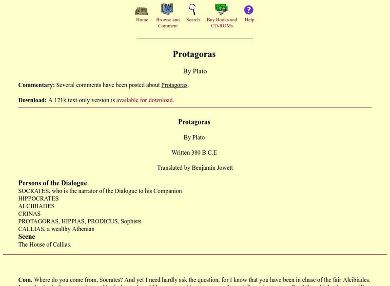 Mit: Internet Classics Archive: Protagoras eBook