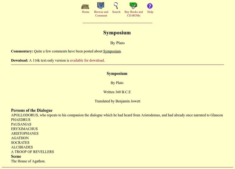 Mit: Internet Classics Archive: Symposium, by Plato eBook