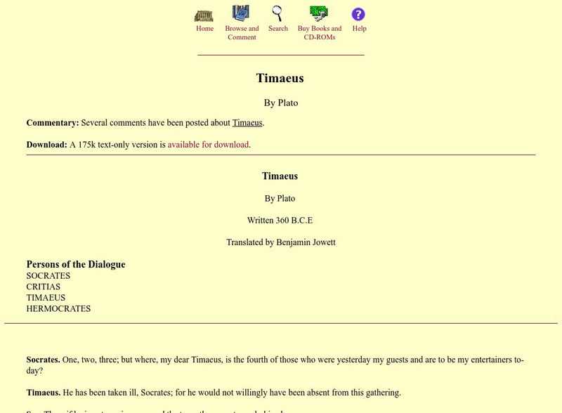 Mit: Internet Classics Archive: Timaeus eBook