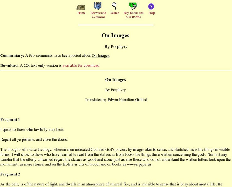 Mit: Internet Classics Archive: On Images eBook
