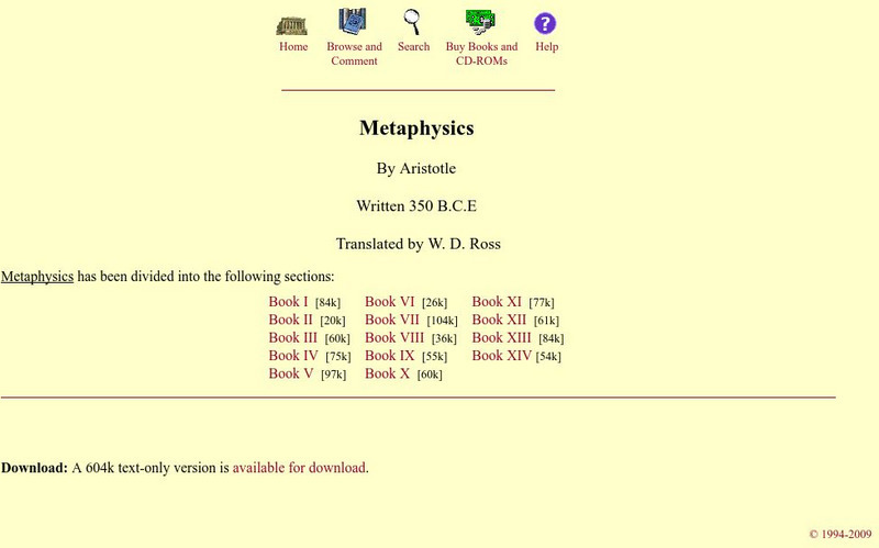 Mit: Internet Classics Archive: Metaphysics Website