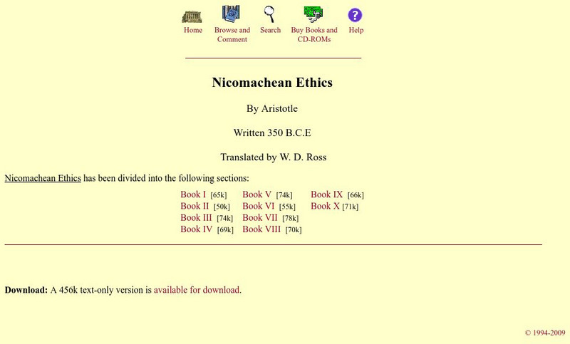 Mit: Internet Classics Archive: Nicomachean Ethics eBook