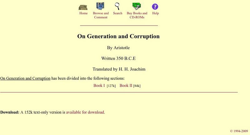 Mit: Internet Classics Archive: On Generation and Corruption eBook Mit: Internet Classics Archive: On Generation and Corruption eBook