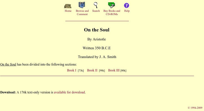 Mit: Internet Classics Archive: On the Soul Website