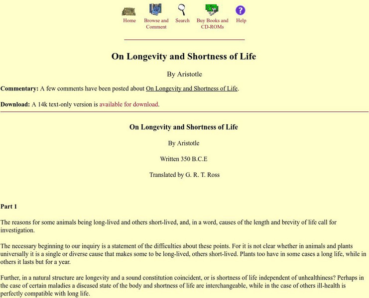 Mit: Internet Classics Archive: On Longevity and Shortness of Life Primary Mit: Internet Classics Archive: On Longevity and Shortness of Life Primary