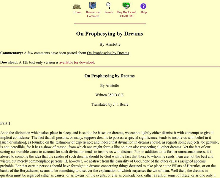 Mit: Internet Classics Archive: On Prophesying by Dreams Primary Mit: Internet Classics Archive: On Prophesying by Dreams Primary