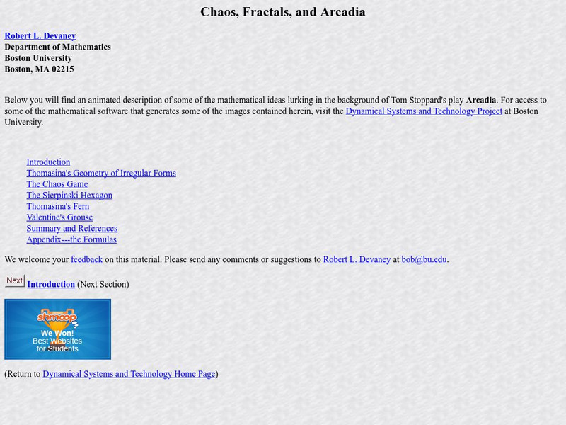 Boston University: Chaos, Fractals and Arcadia Unit Plan Boston University: Chaos, Fractals and Arcadia Unit Plan