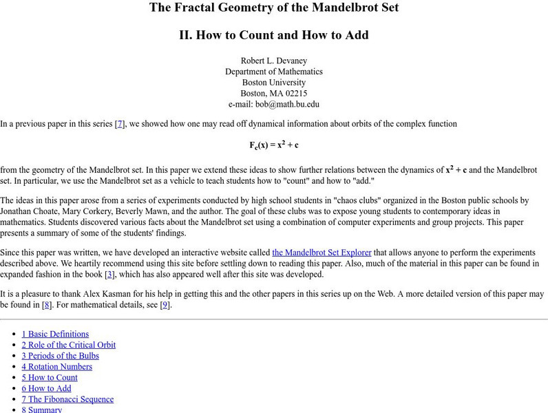Fractal Geometry of the Mandelbrot Set Ii Unit Plan Fractal Geometry of the Mandelbrot Set Ii Unit Plan
