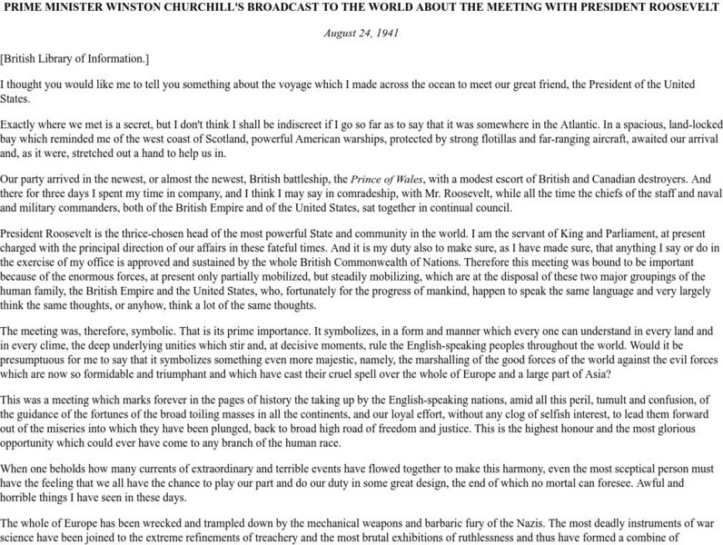 Ibiblio: Churchill's Broadcast About Roosevelt Primary Ibiblio: Churchill's Broadcast About Roosevelt Primary