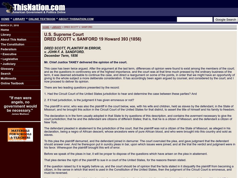 This nation.com: Dred Scott v. Sanford (1856) Primary This nation.com: Dred Scott v. Sanford (1856) Primary