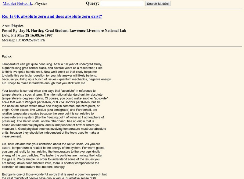 The Mad Scientist Network/is 0 K Absolute Zero? Handout The Mad Scientist Network/is 0 K Absolute Zero? Handout
