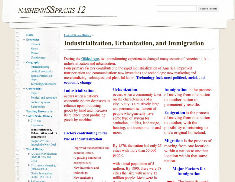 United States History: Industrialization, Urbanization, and Immigration Study Guide United States History: Industrialization, Urbanization, and Immigration Study Guide
