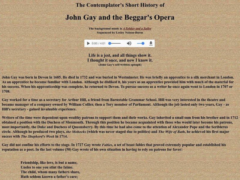 Contemplator's Short History: John Gay and the Beggar's Opera Website Contemplator's Short History: John Gay and the Beggar's Opera Website