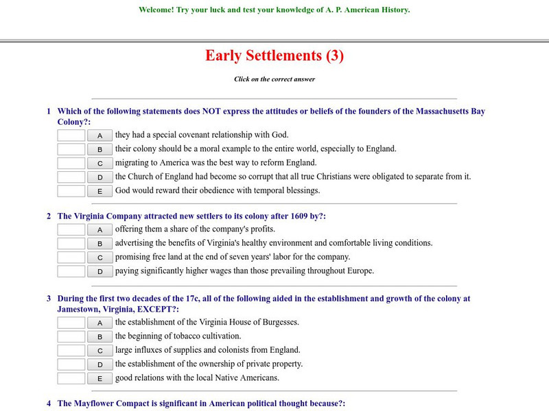 Historyteacher.net: Early Settlements: Quiz (3) Unknown Type Historyteacher.net: Early Settlements: Quiz (3) Unknown Type