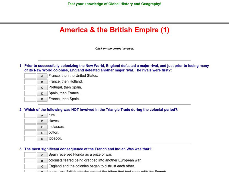 Historyteacher.net: America & the British Empire: Quiz (1) Unknown Type Historyteacher.net: America & the British Empire: Quiz (1) Unknown Type