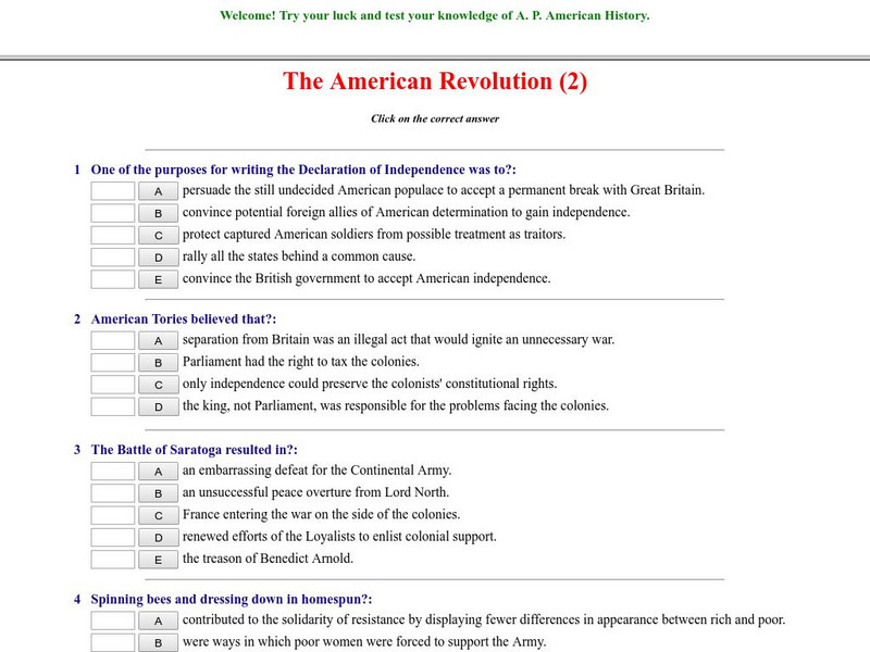 Historyteacher.net: The American Revolution: Quiz (2) Unknown Type Historyteacher.net: The American Revolution: Quiz (2) Unknown Type