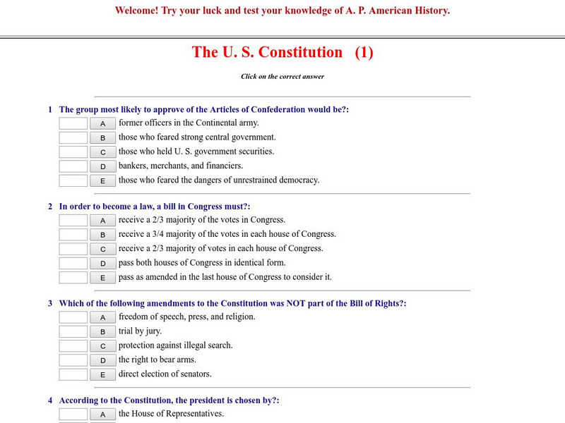 Historyteacher.net: The u.s. Constitution: Quiz (1) Unknown Type Historyteacher.net: The u.s. Constitution: Quiz (1) Unknown Type