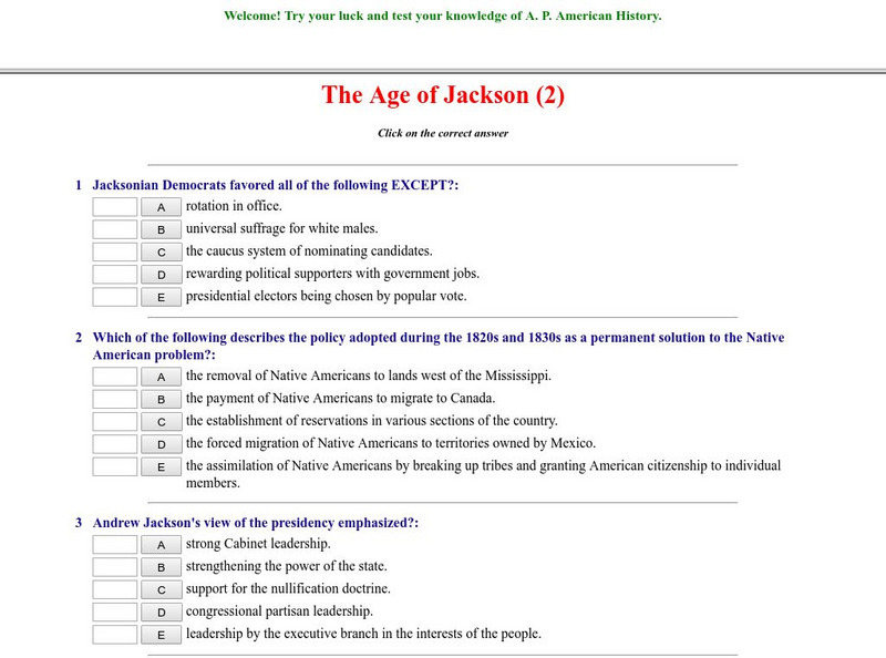 Historyteacher.net: The Age of Jackson: Quiz (2) Unknown Type