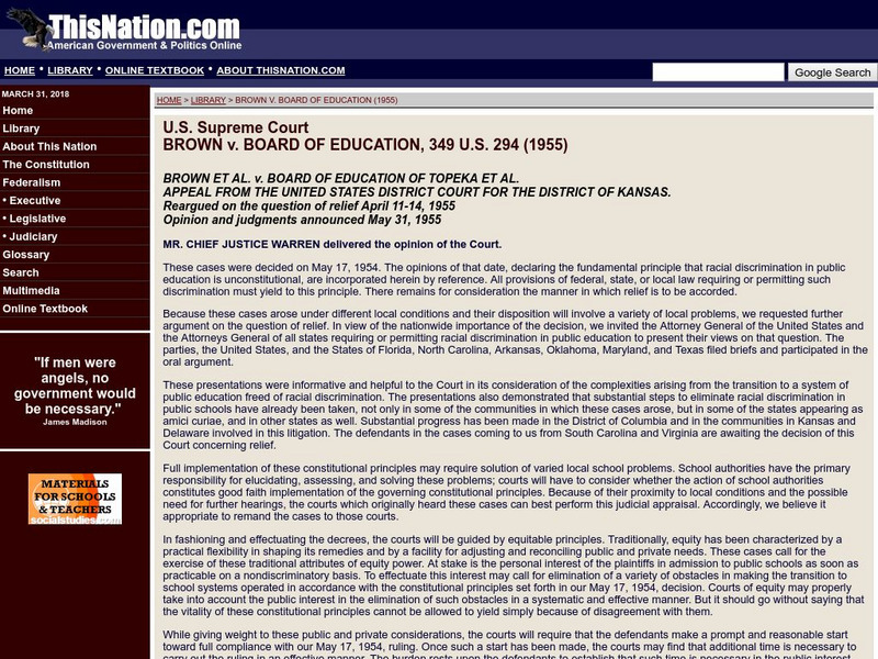 This nation.com: Brown v. Board of Education 2 (1955) Primary This nation.com: Brown v. Board of Education 2 (1955) Primary