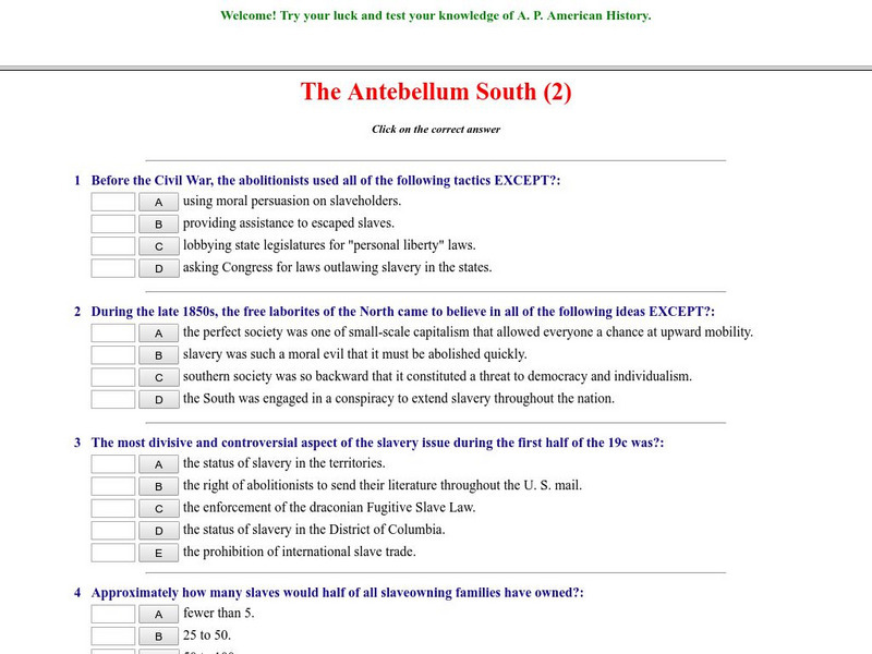 Historyteacher.net: The Antebellum South: Quiz (2) Unknown Type Historyteacher.net: The Antebellum South: Quiz (2) Unknown Type