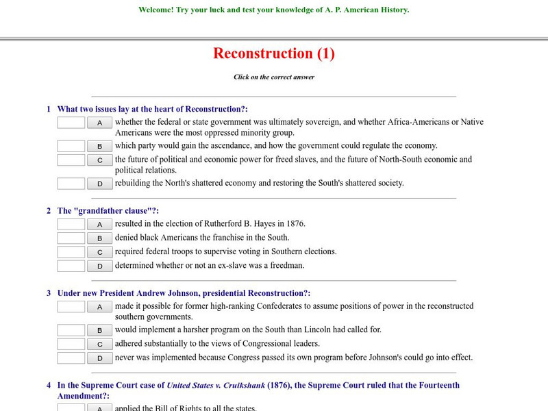 Historyteacher.net: Reconstruction: Quiz (1) Unknown Type Historyteacher.net: Reconstruction: Quiz (1) Unknown Type