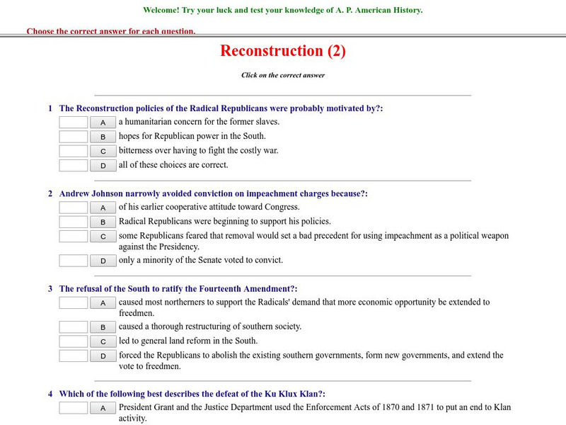 Historyteacher.net: Reconstruction: Quiz (2) Unknown Type Historyteacher.net: Reconstruction: Quiz (2) Unknown Type