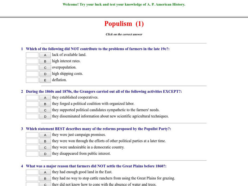 Historyteacher.net: Populism: Quiz (1) Unknown Type