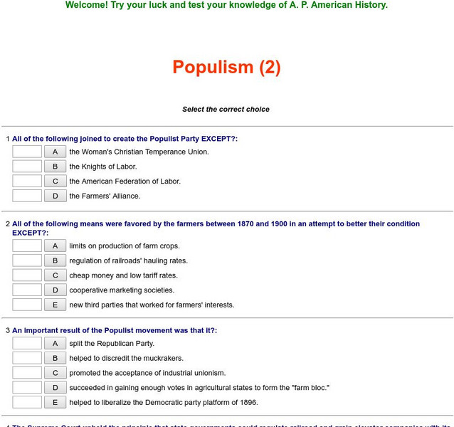 Historyteacher.net: Populism: Quiz (2) Unknown Type