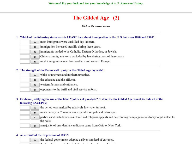 Historyteacher.net: The Gilded Age: Quiz (2) Unknown Type Historyteacher.net: The Gilded Age: Quiz (2) Unknown Type