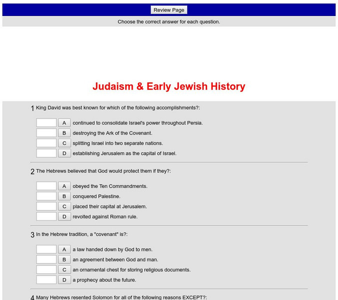 Historyteacher.net: Global Studies: Judaism & Early Jewish History Quiz Unknown Type Historyteacher.net: Global Studies: Judaism & Early Jewish History Quiz Unknown Type