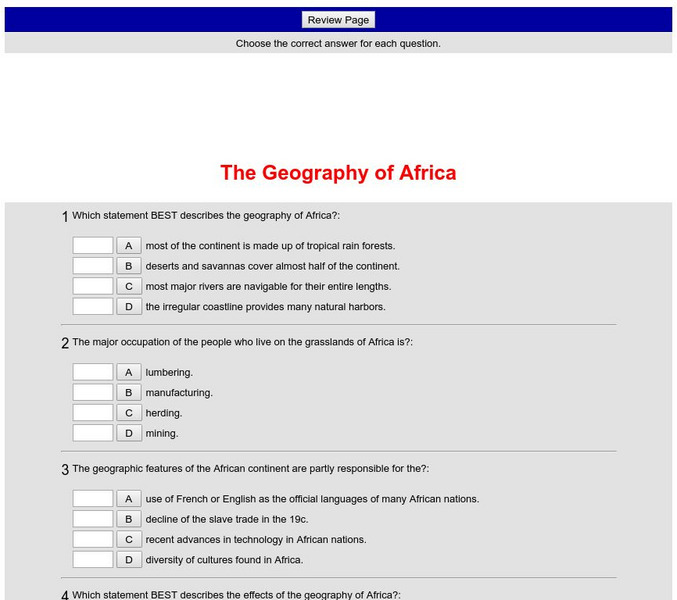 Historyteacher.net: Global Studies: The Geography of Africa Quiz Unknown Type Historyteacher.net: Global Studies: The Geography of Africa Quiz Unknown Type
