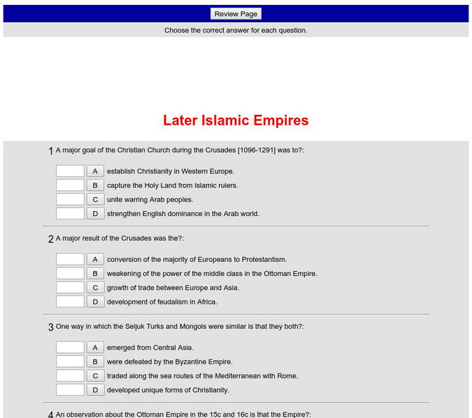 Historyteacher.net: Global Studies: Later Islamic Empires Quiz Unknown Type Historyteacher.net: Global Studies: Later Islamic Empires Quiz Unknown Type