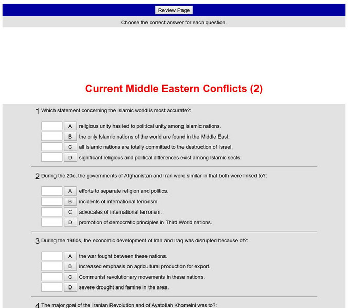 Historyteacher.net: Global Studies: Current Middle Eastern Conflicts Quiz (2) Unknown Type Historyteacher.net: Global Studies: Current Middle Eastern Conflicts Quiz (2) Unknown Type
