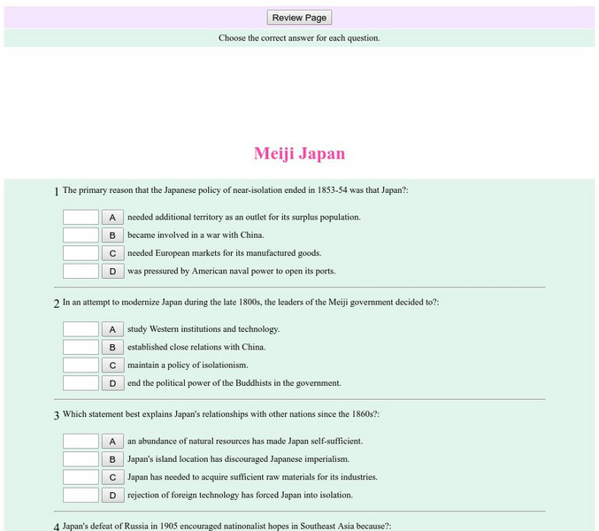 Historyteacher.net: Global Studies: Meiji Japan Quiz Unknown Type Historyteacher.net: Global Studies: Meiji Japan Quiz Unknown Type