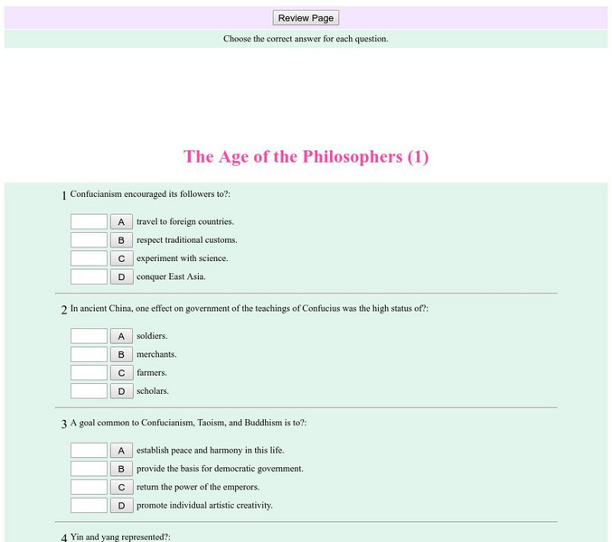 Historyteacher.net: Global Studies: China: The Age of the Philosophers Quiz (1) Unknown Type Historyteacher.net: Global Studies: China: The Age of the Philosophers Quiz (1) Unknown Type