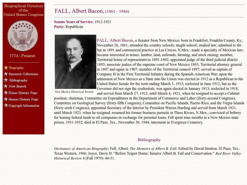 Loc: Biographical Directory of the u.s. Congress: Fall, Albert Bacon Handout Loc: Biographical Directory of the u.s. Congress: Fall, Albert Bacon Handout