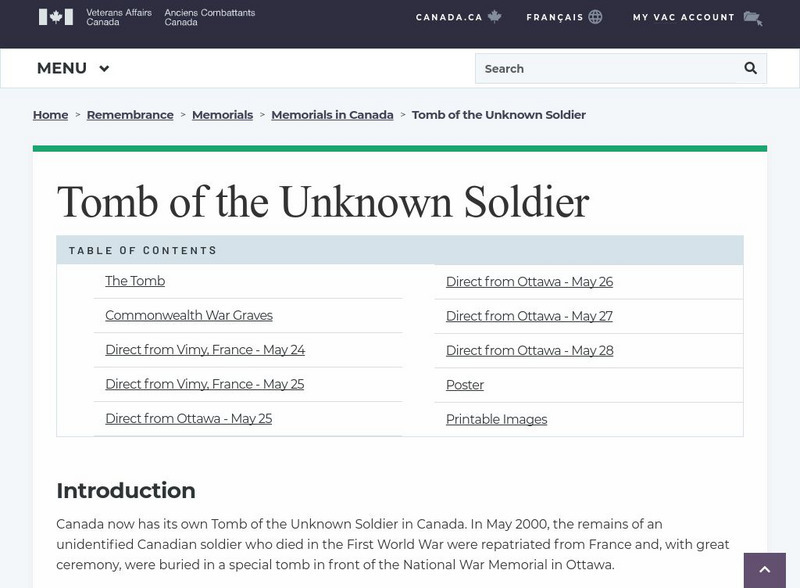 Veterans Affairs Canada: Tomb of the Unknown Soldier Website