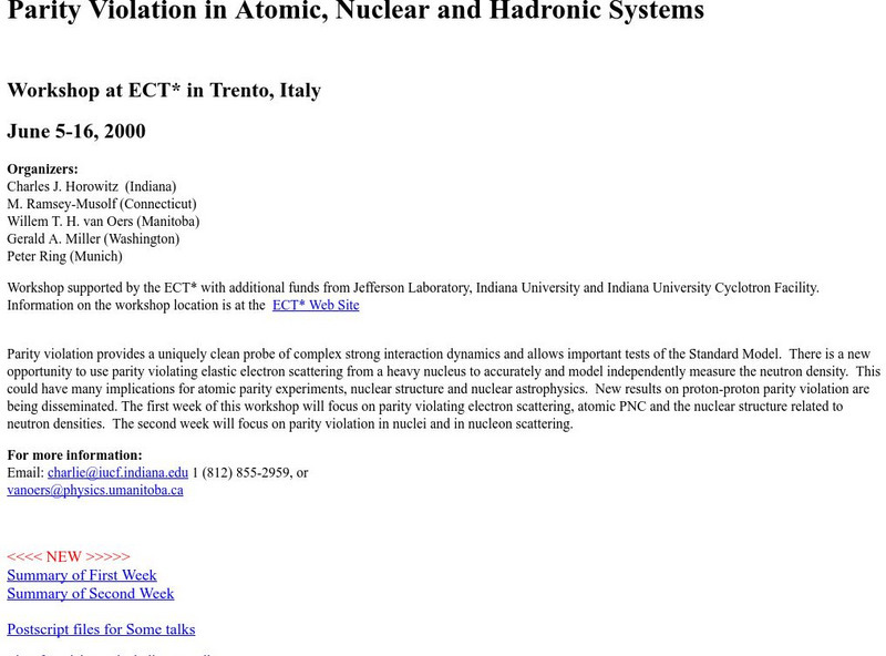 Parity Violation in Atomic, Nuclear and Hadronic Systems Handout